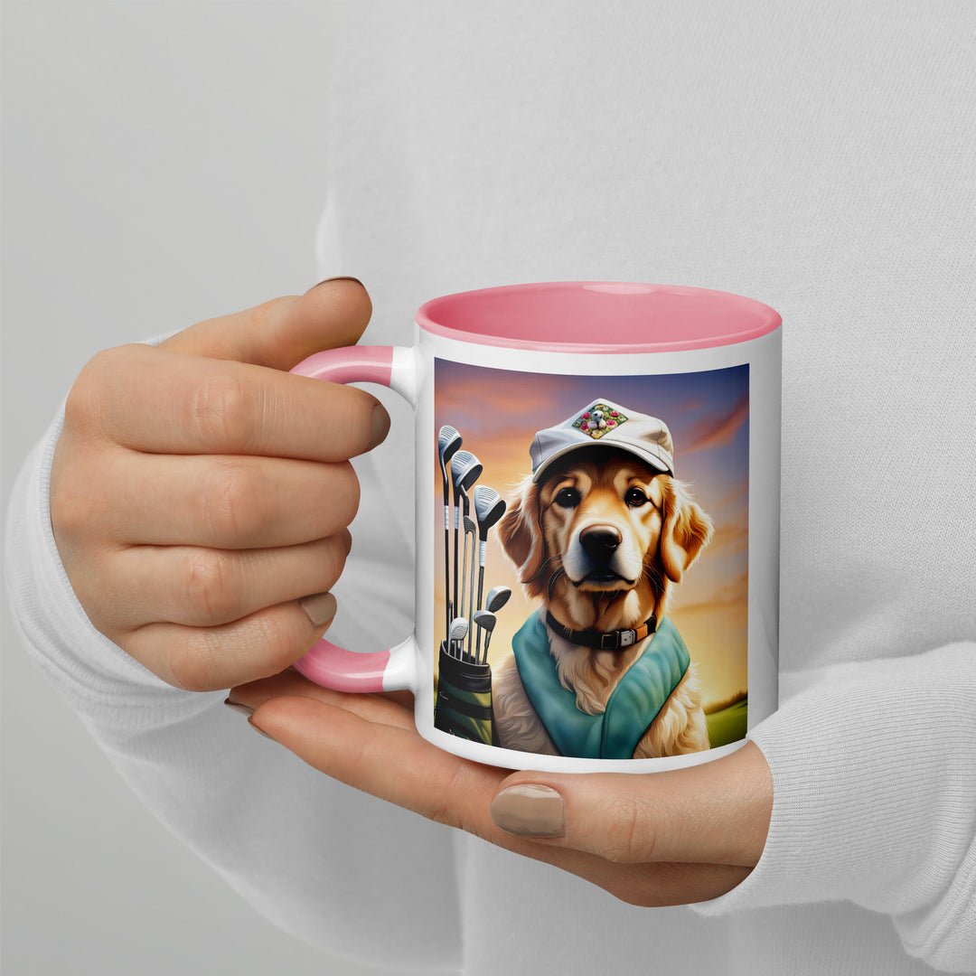 Golden Retriever Golfer- Mug with Color Inside V4