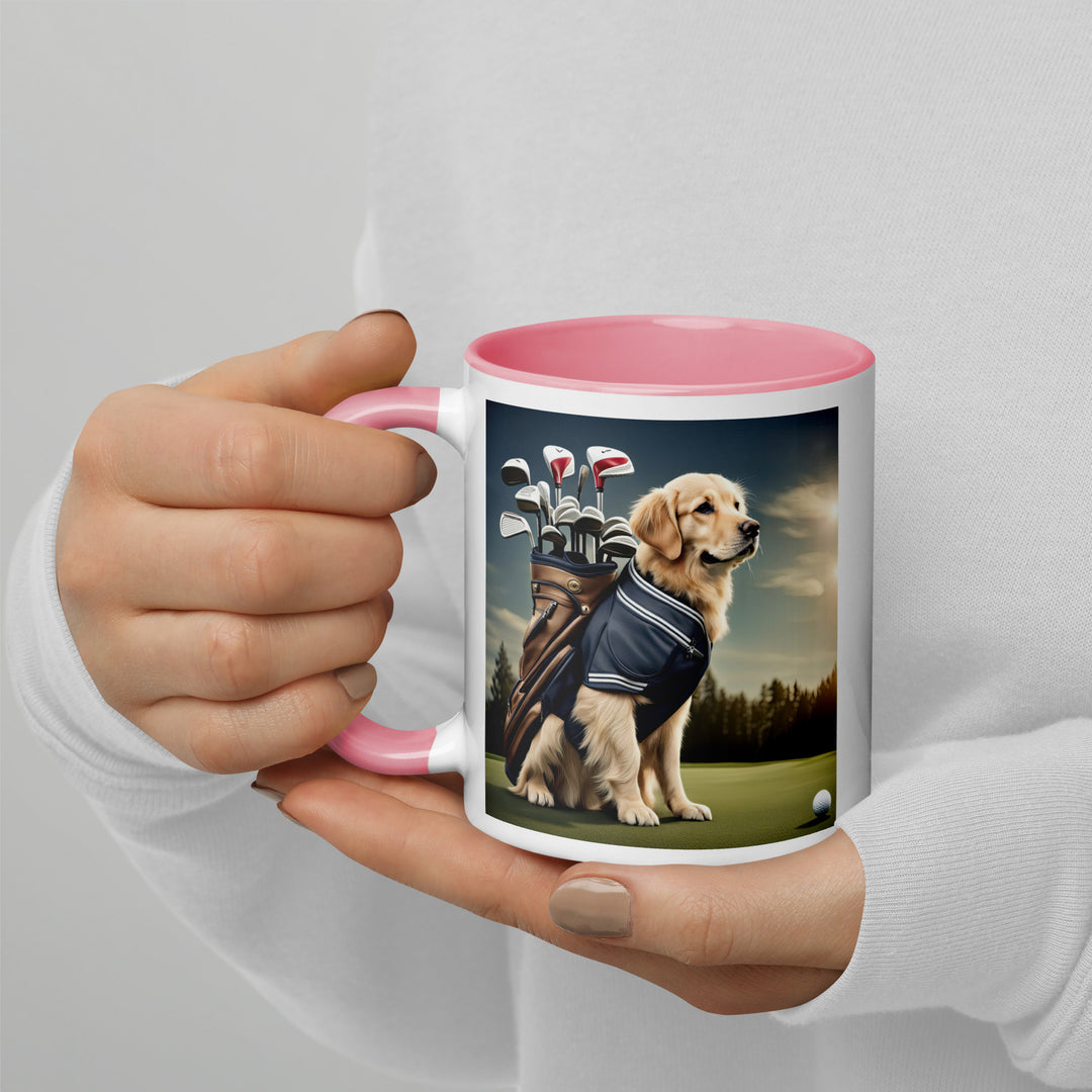 Golden Retriever Golfer- Mug with Color Inside V5