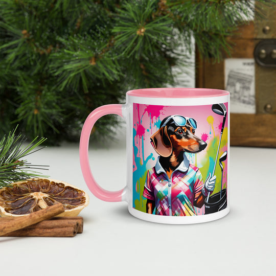 Dachshund Golfer- Mug with Color Inside v2