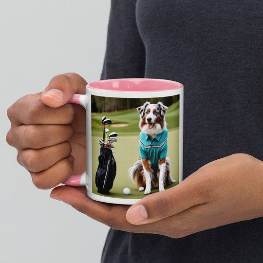 Australian Shepherd Golfer- Mug with Color Inside v4