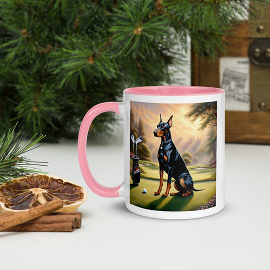 Doberman Pinscher Golfer- Mug with Color Inside v3