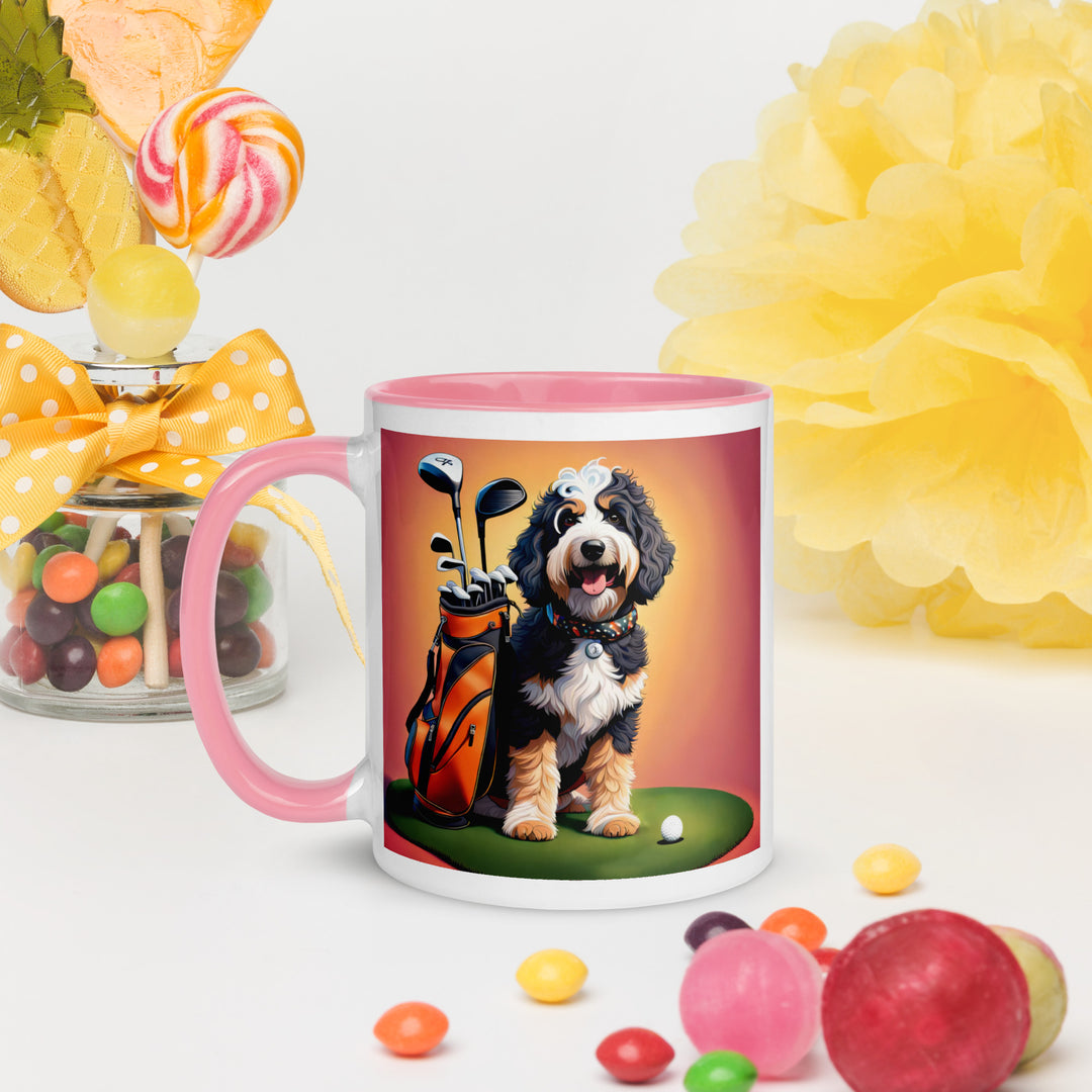 Bernedoodle Golfer- Mug with Color Inside v5