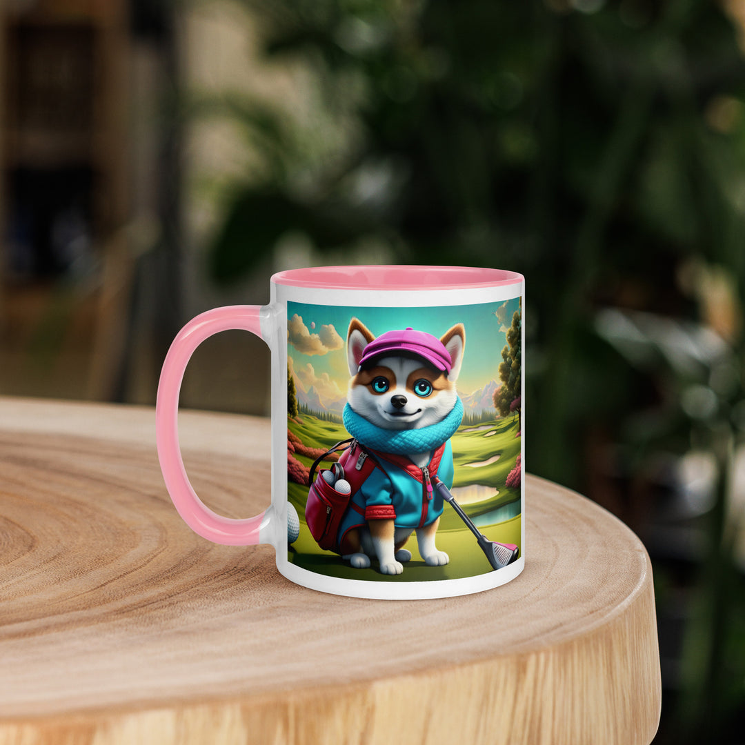 Pomsky Golfer- Mug with Color Inside v2