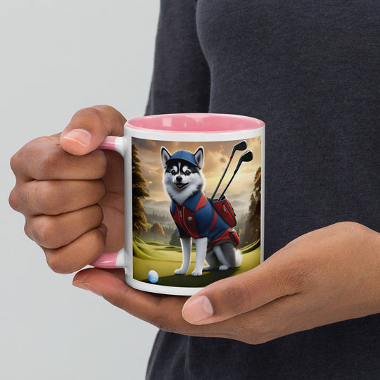 Pomsky Golfer- Mug with Color Inside v12