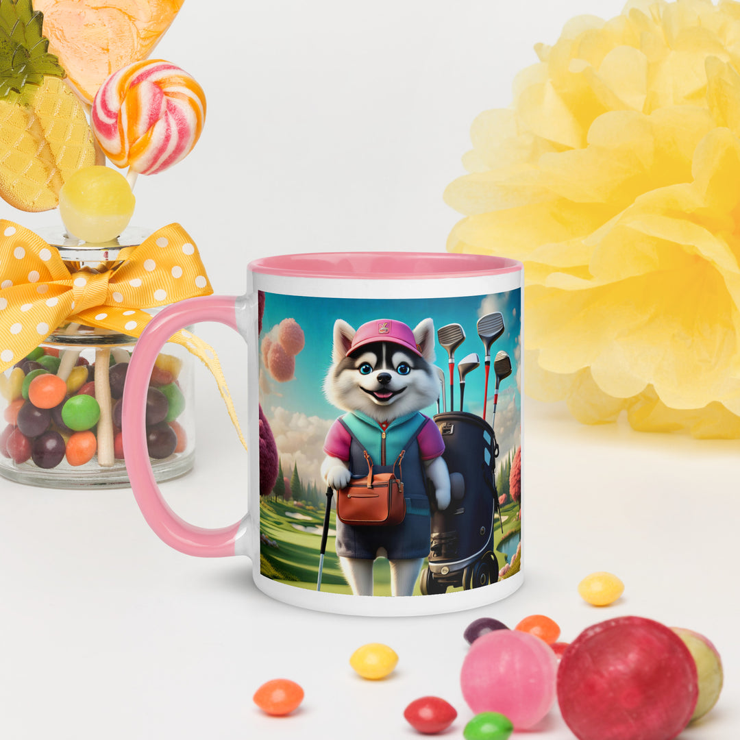 Pomsky Golfer- Mug with Color Inside v13