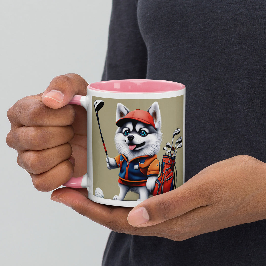 Pomsky Golfer- Mug with Color Inside v14