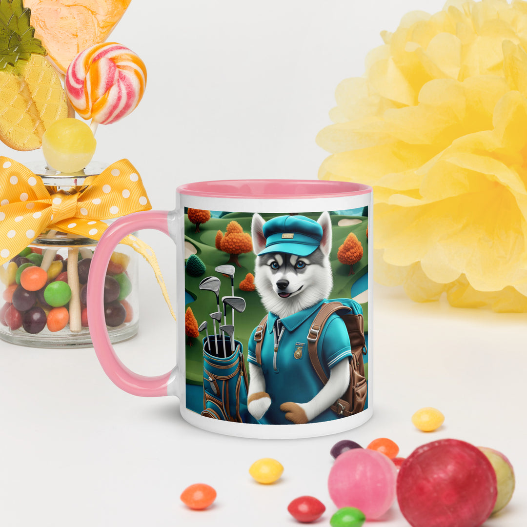 Pomsky Golfer- Mug with Color Inside v15