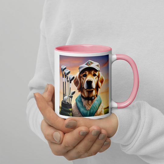 Golden Retriever Golfer- Mug with Color Inside V4