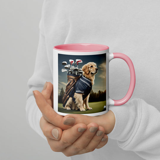 Golden Retriever Golfer- Mug with Color Inside V5