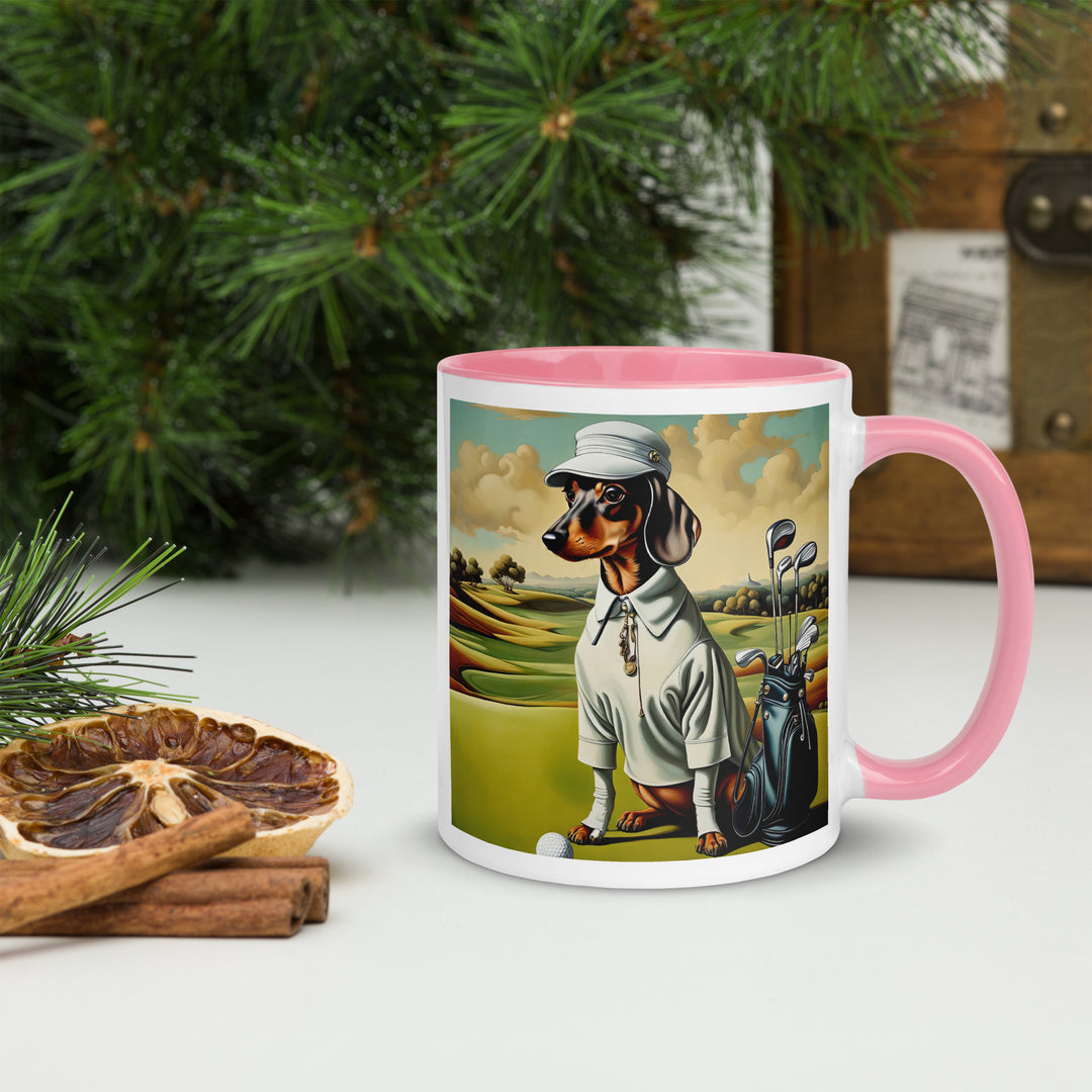 Dachshund Golfer- Mug with Color Inside v3