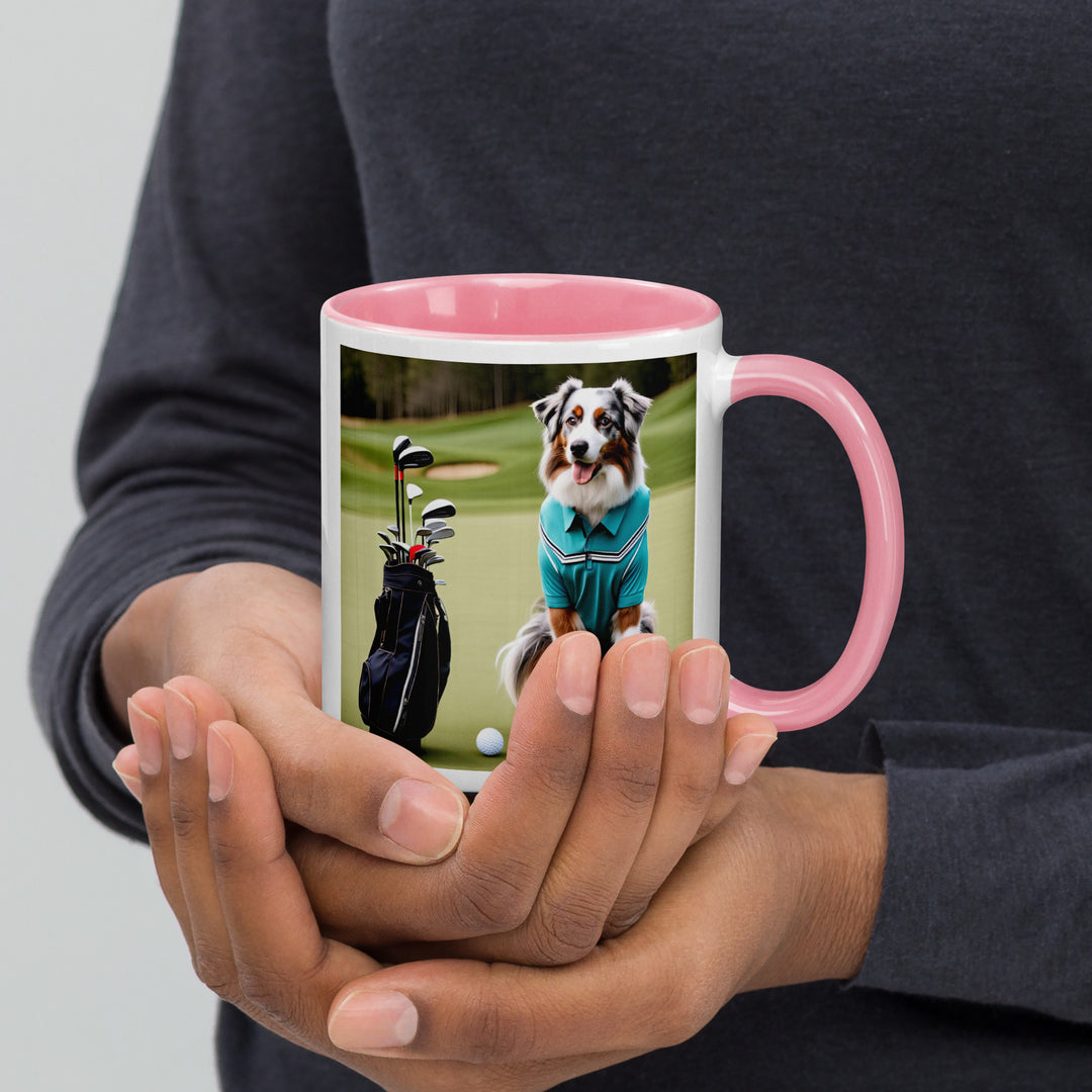 Australian Shepherd Golfer- Mug with Color Inside v4