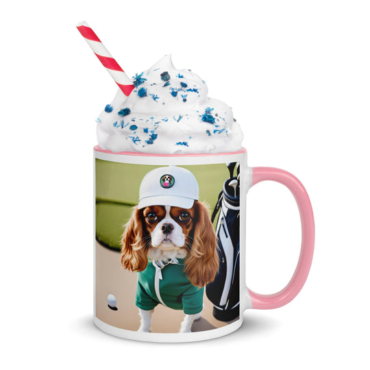 Cavalier King Charles Spaniel Golfer- Mug with Color Inside v4