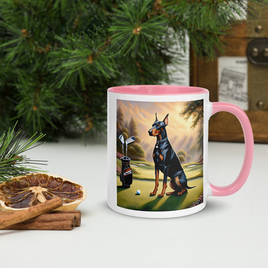 Doberman Pinscher Golfer- Mug with Color Inside v3