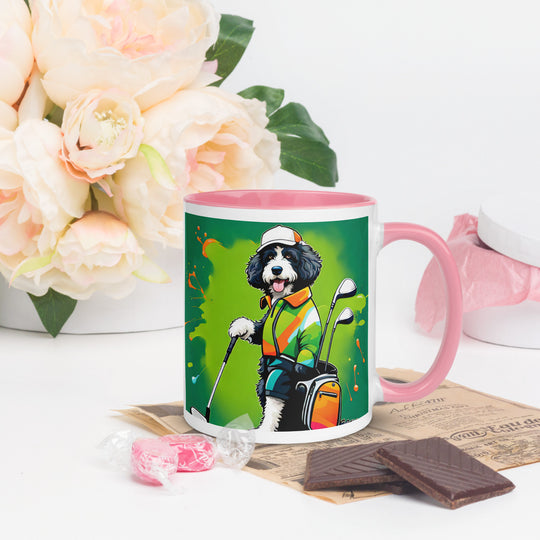 Bernedoodle Golfer- Mug with Color Inside v8