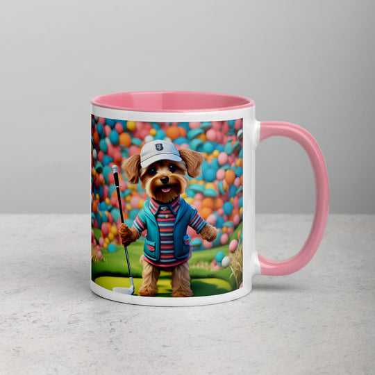 Yorkipoo Golfer- Mug with Color Inside v14