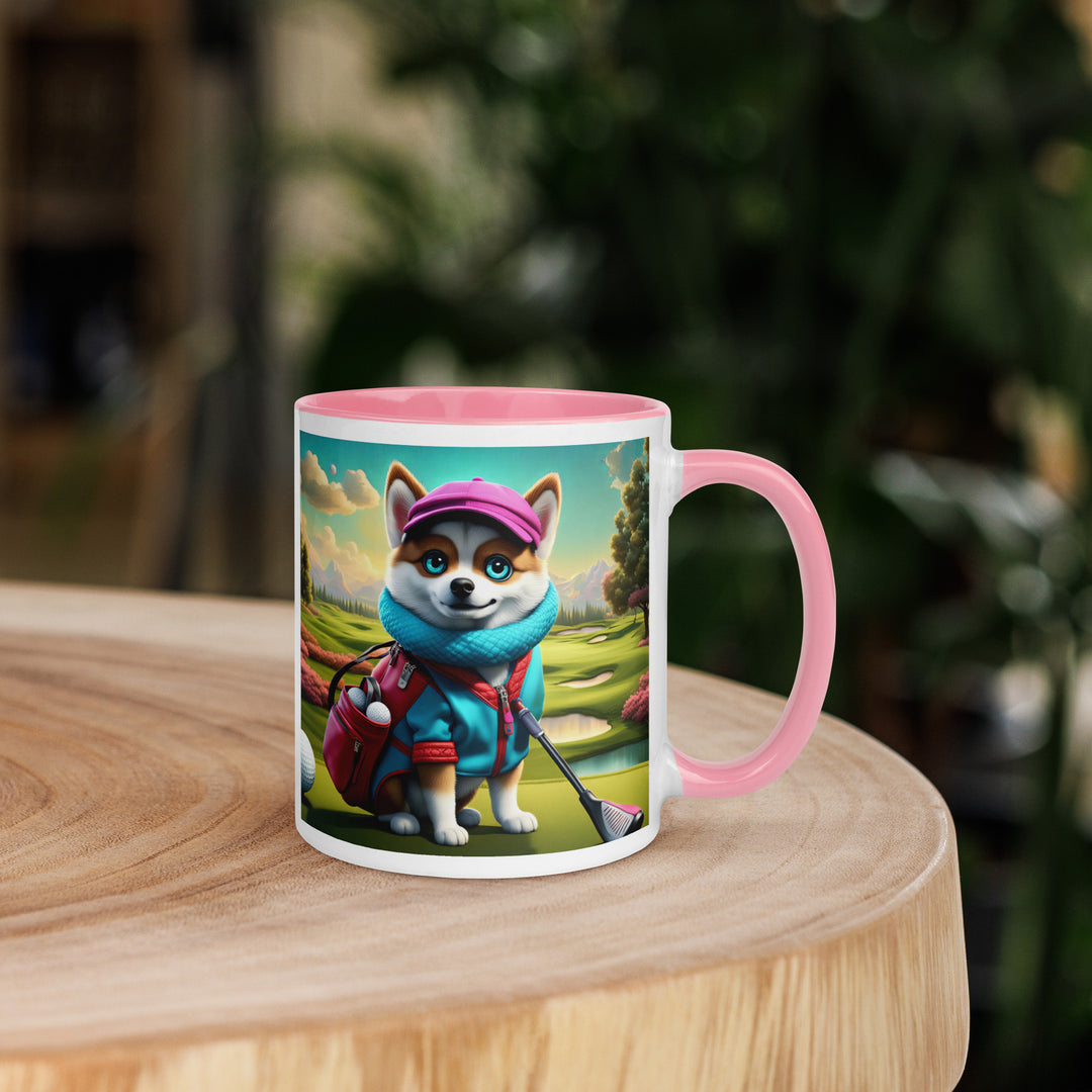 Pomsky Golfer- Mug with Color Inside v2