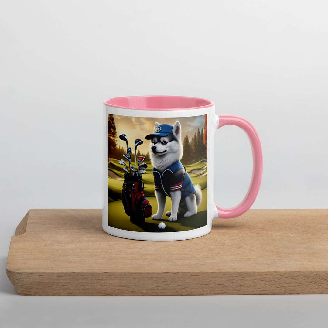 Pomsky Golfer- Mug with Color Inside v4