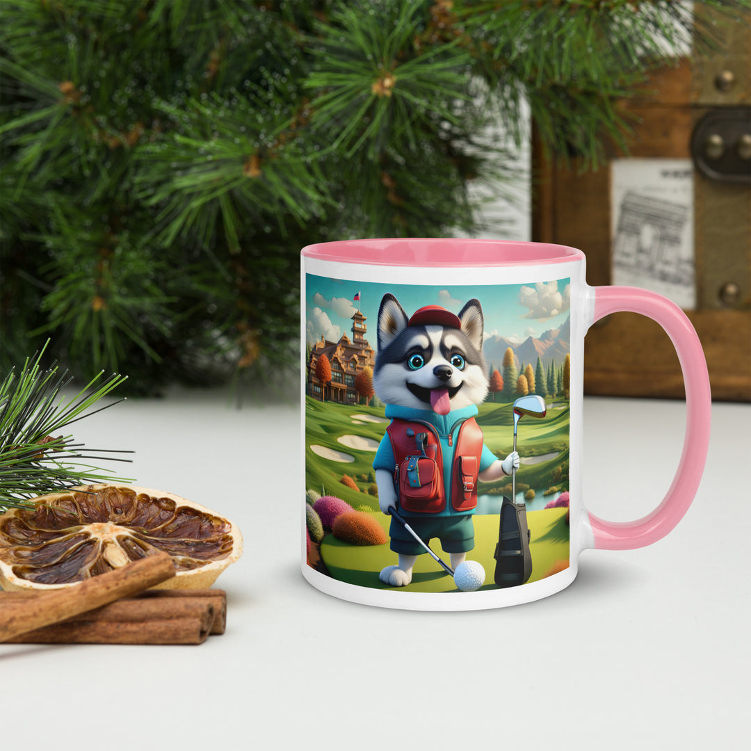 Pomsky Golfer- Mug with Color Inside v6