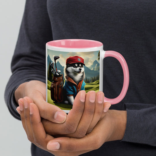 Pomsky Golfer- Mug with Color Inside v7