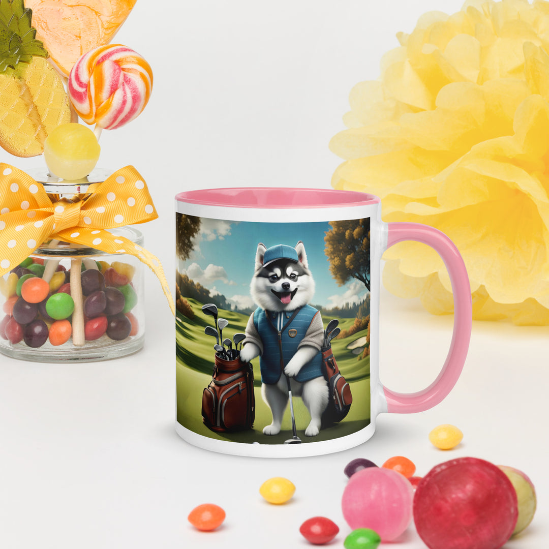 Pomsky Golfer- Mug with Color Inside v9