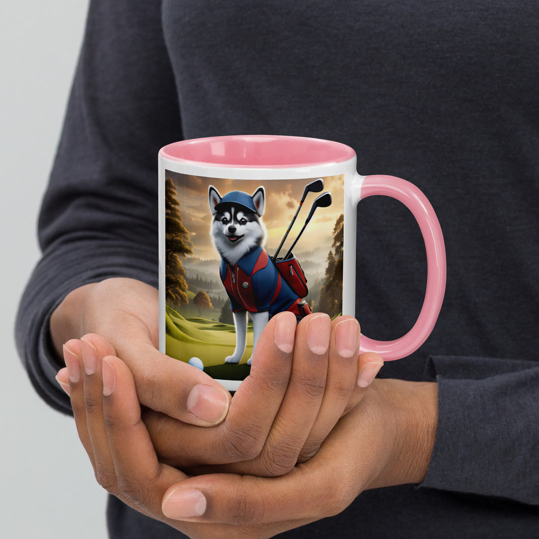 Pomsky Golfer- Mug with Color Inside v12