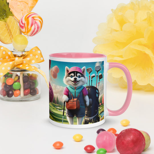 Pomsky Golfer- Mug with Color Inside v13