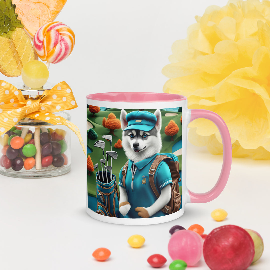 Pomsky Golfer- Mug with Color Inside v15