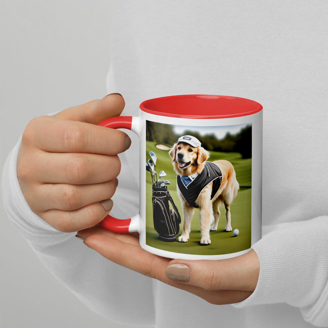 Golden Retriever Golfer- Mug with Color Inside V3