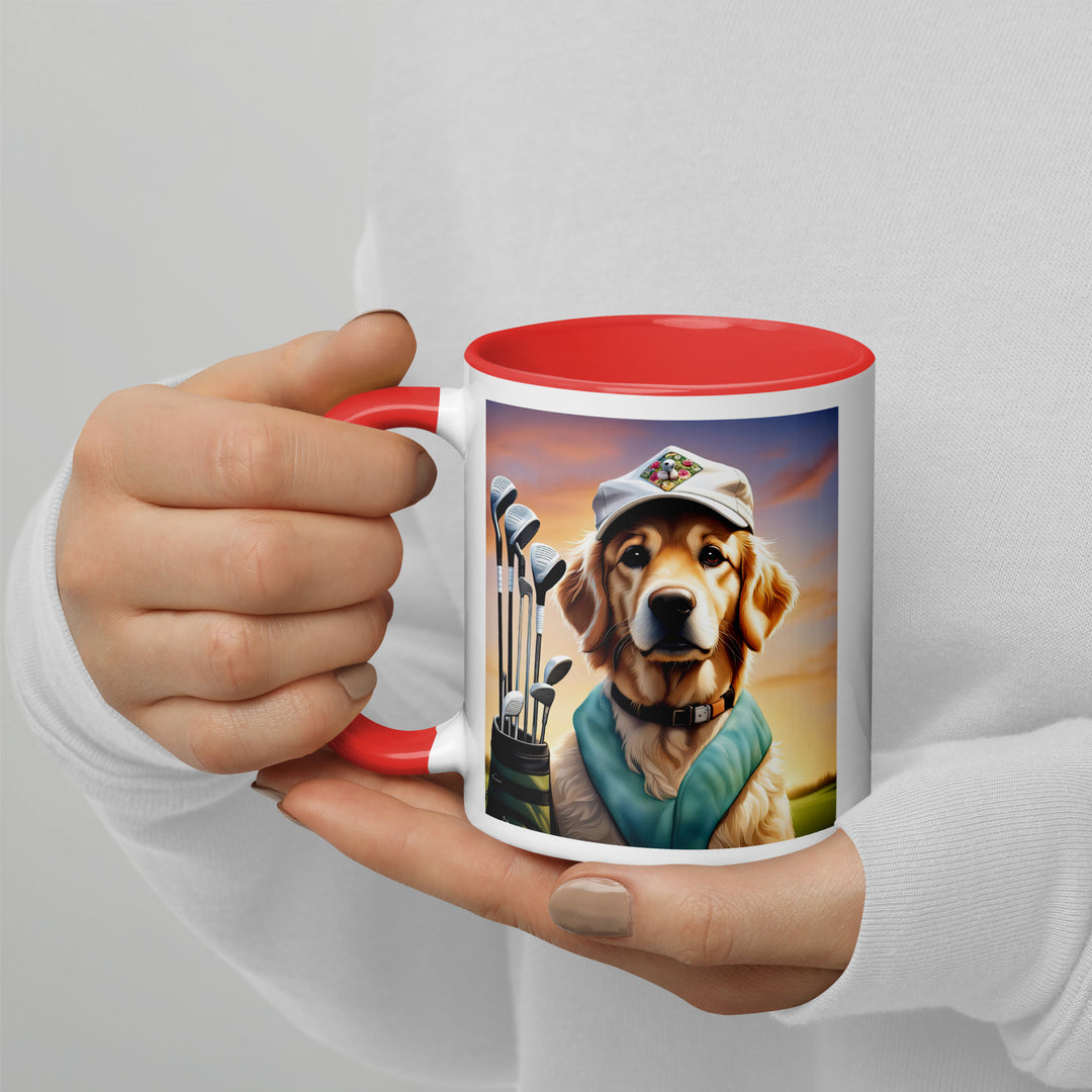 Golden Retriever Golfer- Mug with Color Inside V4