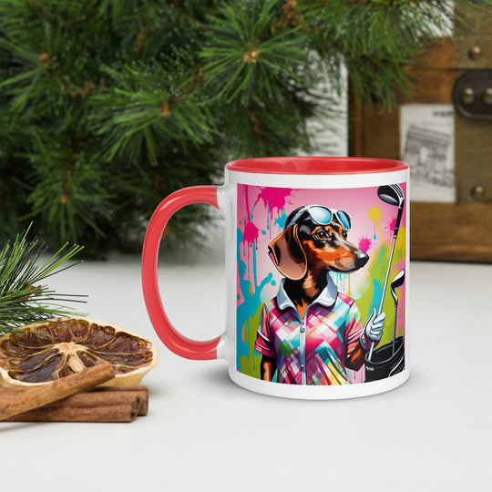 Dachshund Golfer- Mug with Color Inside v2