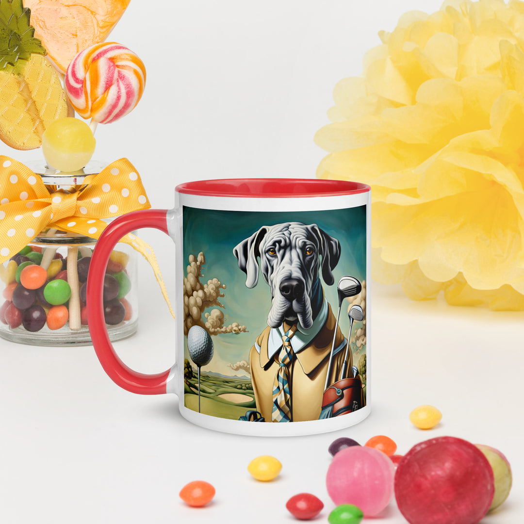 Great Dane Golfer- Mug with Color Inside v2