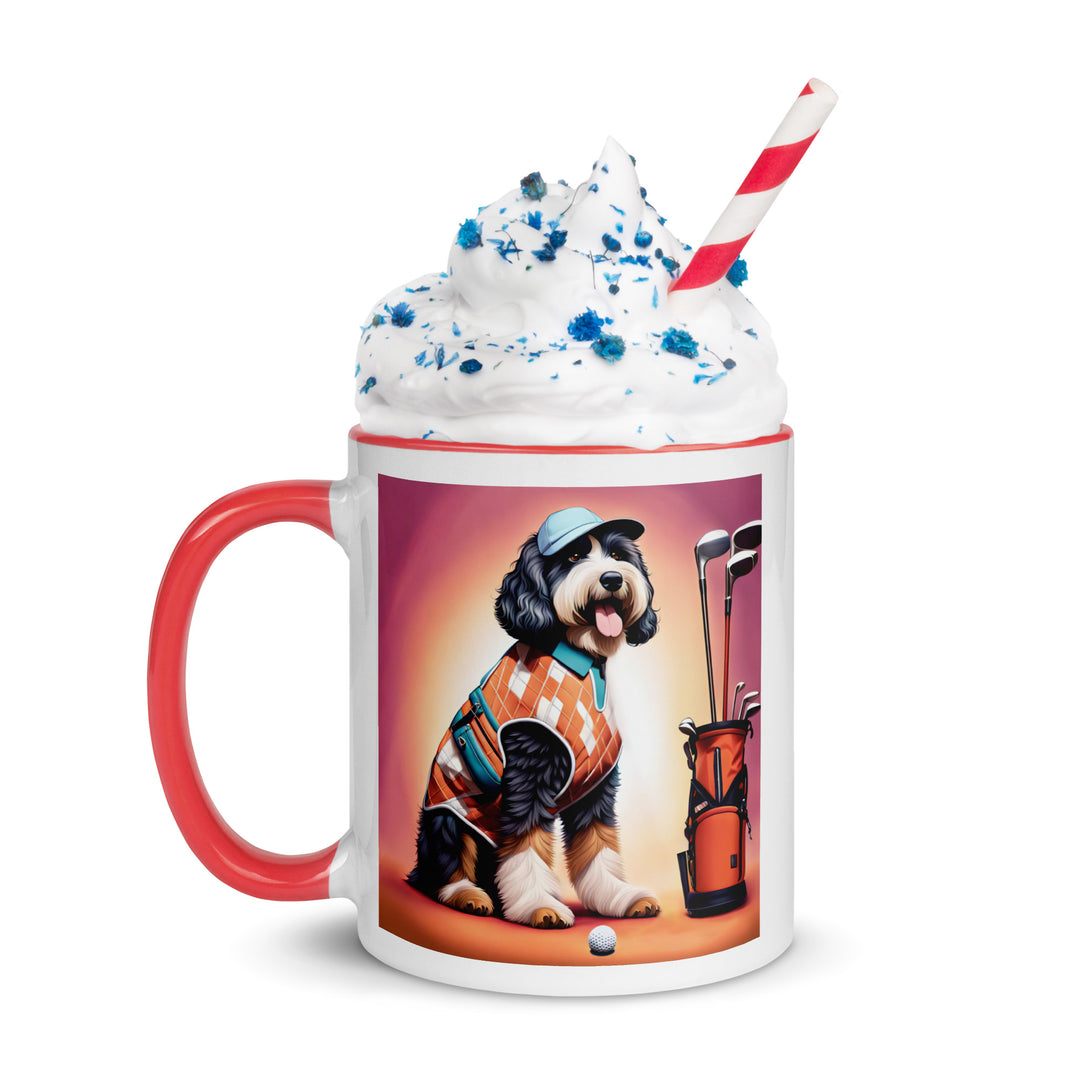 Bernedoodle Golfer- Mug with Color Inside v4