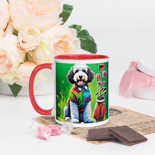 Bernedoodle Golfer- Mug with Color Inside v7