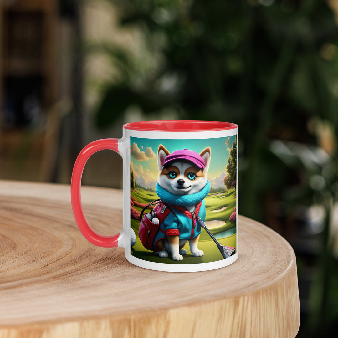 Pomsky Golfer- Mug with Color Inside v2