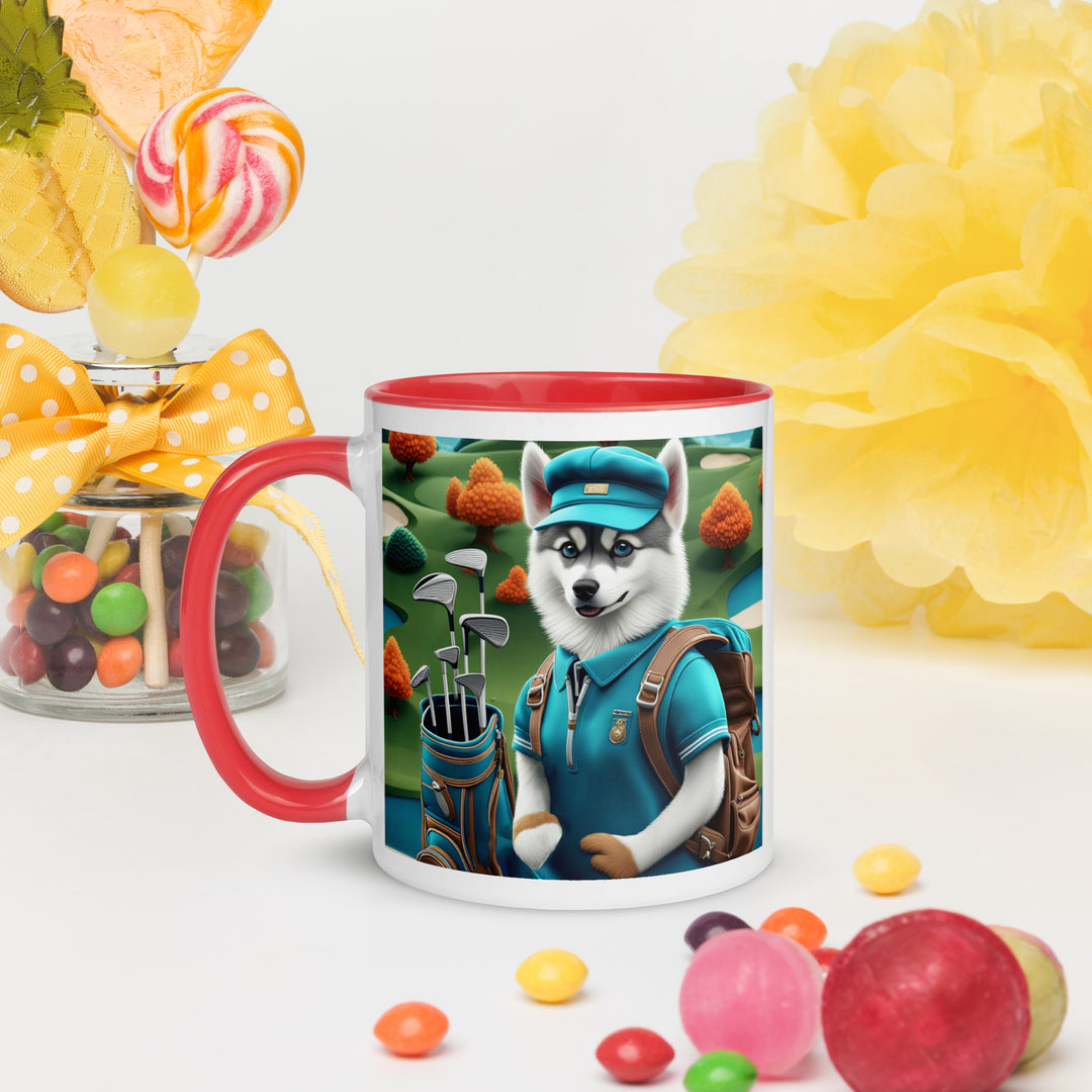 Pomsky Golfer- Mug with Color Inside v15