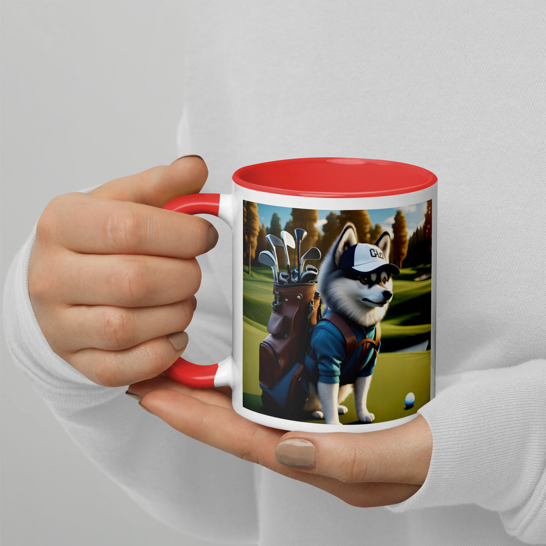 Pomsky Golfer- Mug with Color Inside v10