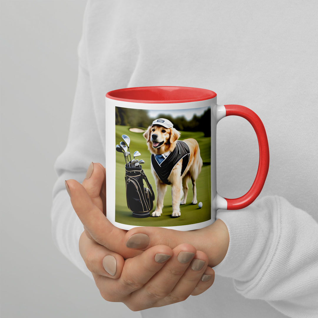 Golden Retriever Golfer- Mug with Color Inside V3