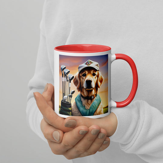 Golden Retriever Golfer- Mug with Color Inside V4