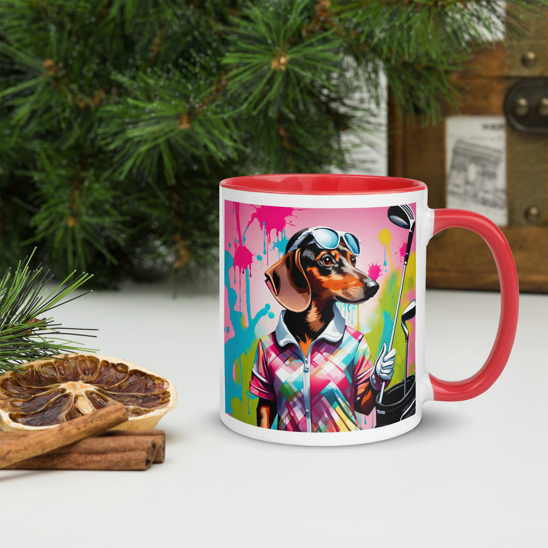 Dachshund Golfer- Mug with Color Inside v2