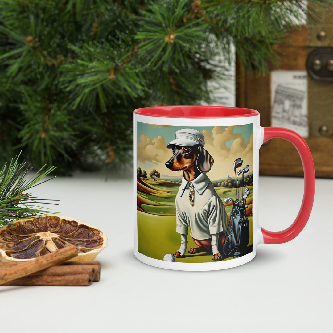 Dachshund Golfer- Mug with Color Inside v3