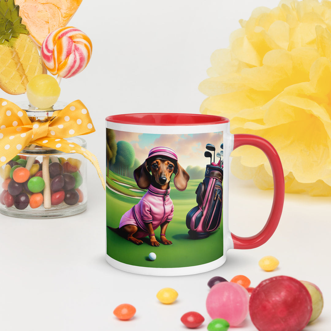 Dachshund Golfer- Mug with Color Inside v4