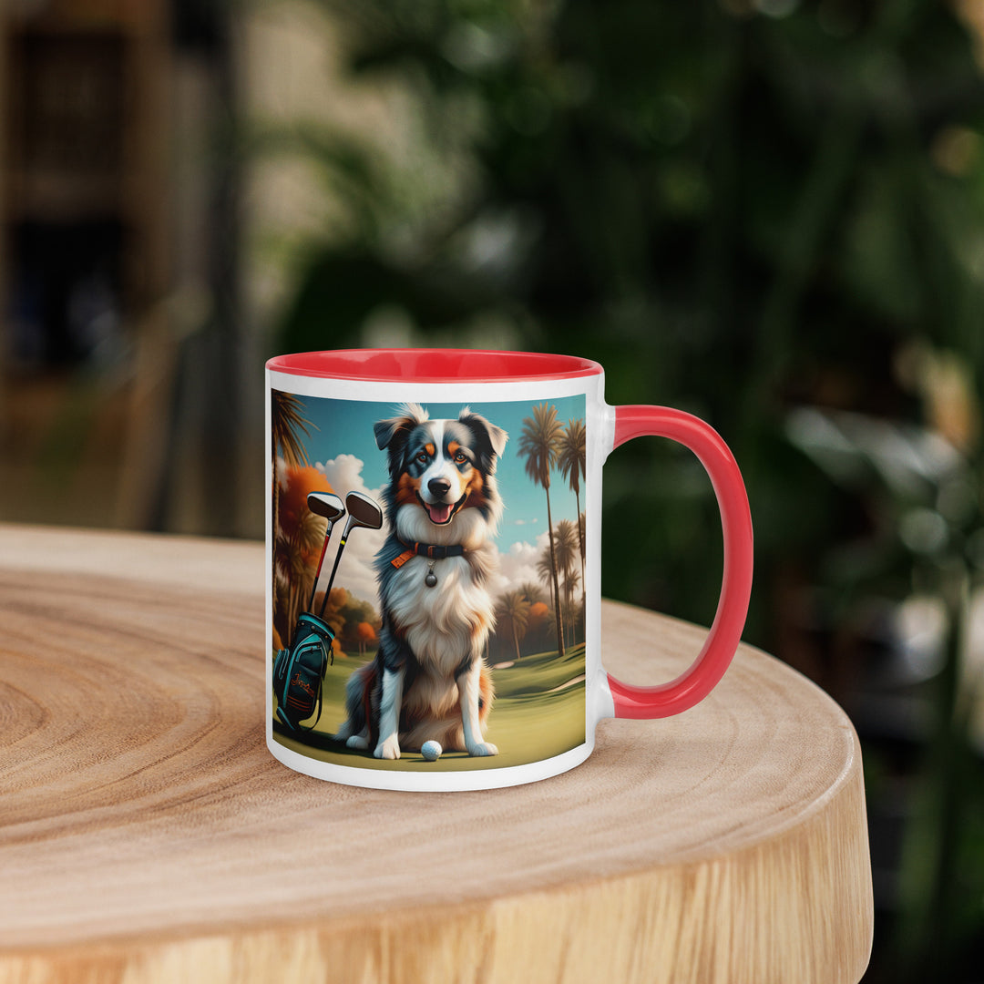 Australian Shepherd Golfer- Mug with Color Inside v2