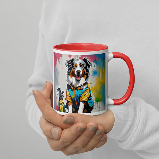 Australian Shepherd Golfer- Mug with Color Inside v3