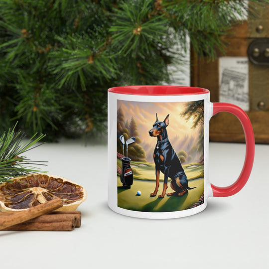 Doberman Pinscher Golfer- Mug with Color Inside v3