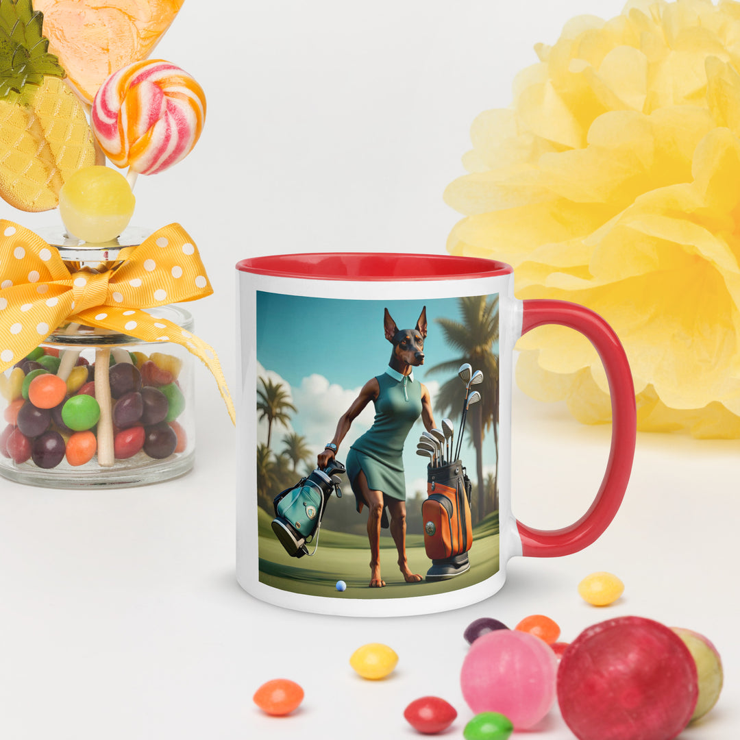 Doberman Pinscher Golfer- Mug with Color Inside v2