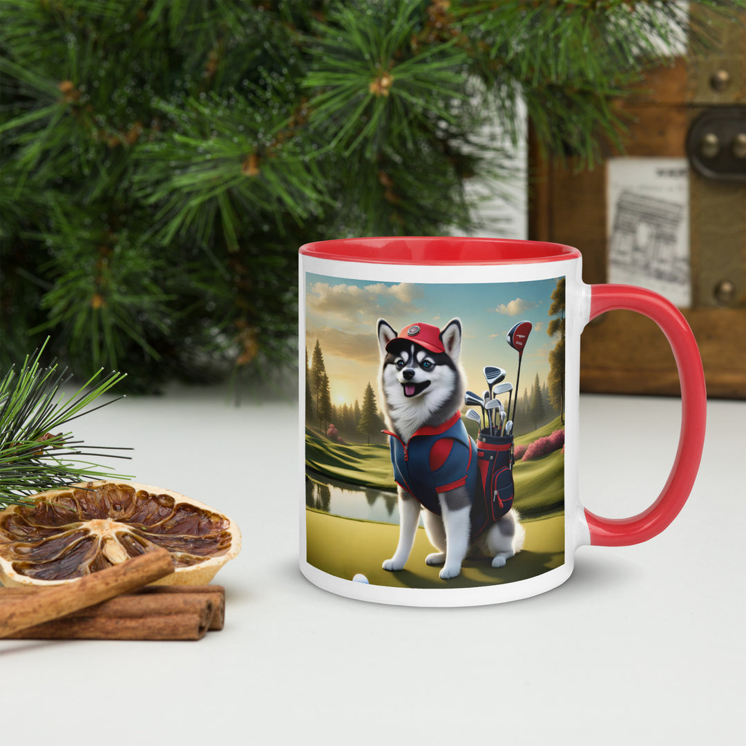 Pomsky Golfer- Mug with Color Inside v3