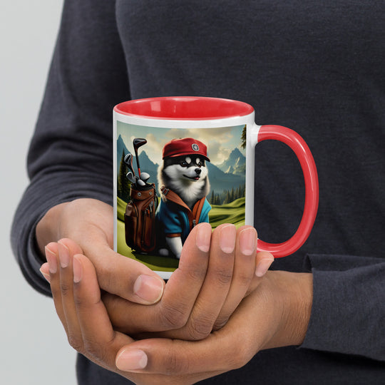 Pomsky Golfer- Mug with Color Inside v7