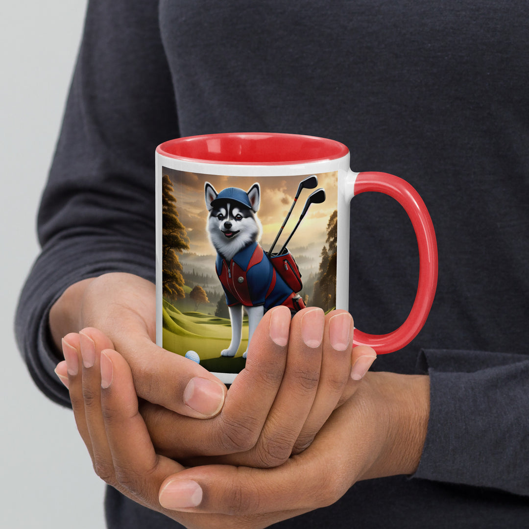 Pomsky Golfer- Mug with Color Inside v12