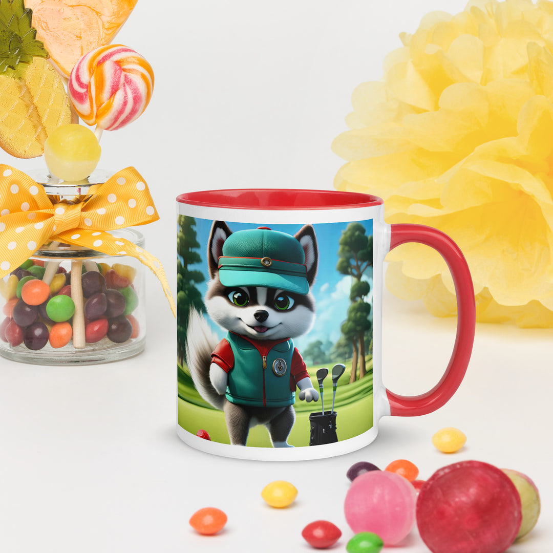 Pomsky Golfer- Mug with Color Inside v11