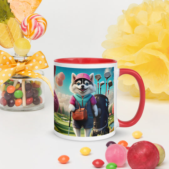 Pomsky Golfer- Mug with Color Inside v13